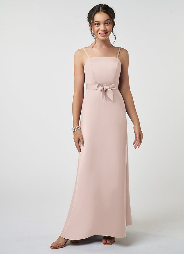 Azazie Anina Junior Robe Trapèze en Satin extensible Arc Rose Pâle image1