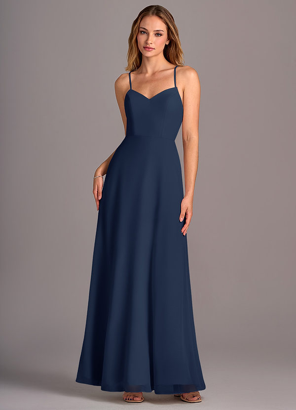 Azazie Mei Brautjungfernkleider A-Linie Chiffon Kleid Dunkelmarine image1