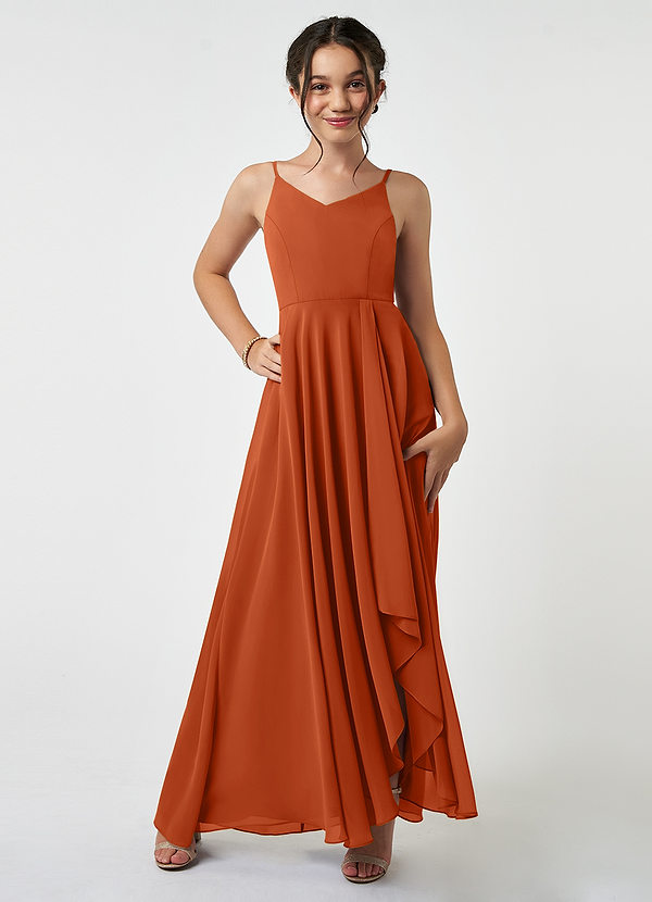 Azazie Collette Junior A-Linie Gestreift Chiffon Kleid Gebranntes Orange image1