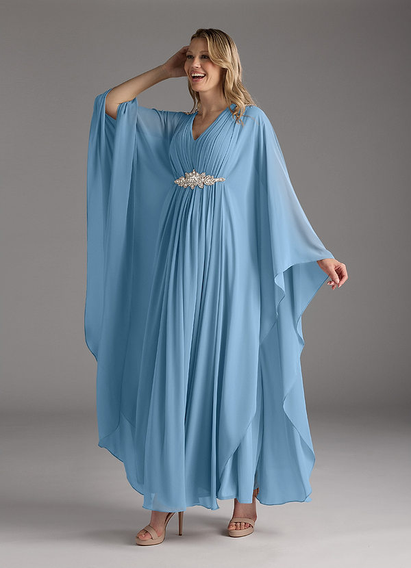Azazie Drew Mother of the Bride Dresses Steel Blue A-Line Pleated Chiffon Dress image1