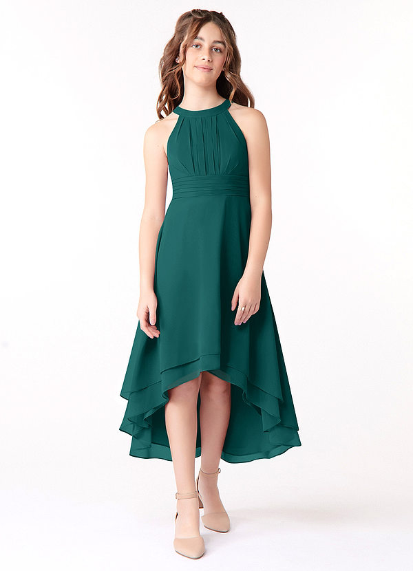 Azazie Linna Junior Peacock A-Line Pleated Chiffon Dress image1