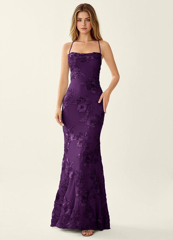 Kailani Plum 3D Flowers Corset Mermaid Lace Up Back Prom Dress image1