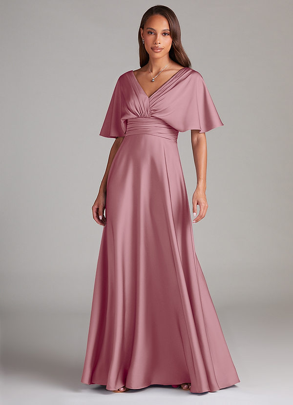 Azazie Pamela Robes de demoiselle d'honneur Robe Trapèze en Satin extensible Plissée Mauve Vintage image1