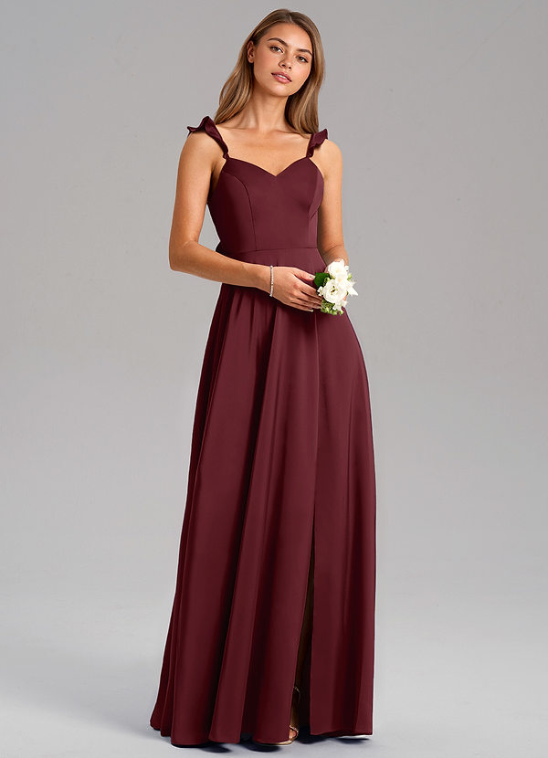 Azazie Everett Bridesmaid Dresses Cabernet A-Line Stretch Satin Dress image1