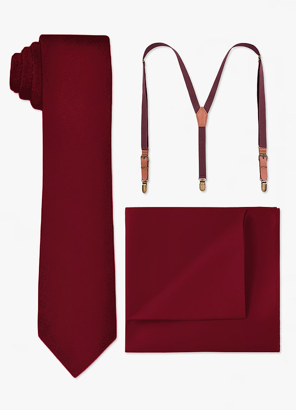 front Matching Skinny Tie & Pocket Square & Suspenders Set