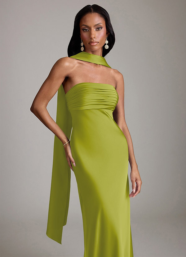 Azazie Saylor Vestidos Dama de Honor Vestido de Hierba De Limón de Satén Elástico de Corte Sirena con Sin tirantes image1