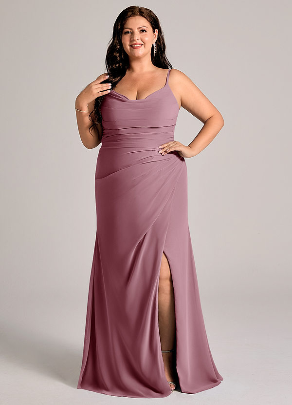 Azazie Deandra Bruidsmeisjes Jurken Jurk van Chiffon met Zeemeermin Geplooid Vintage Mauve image1
