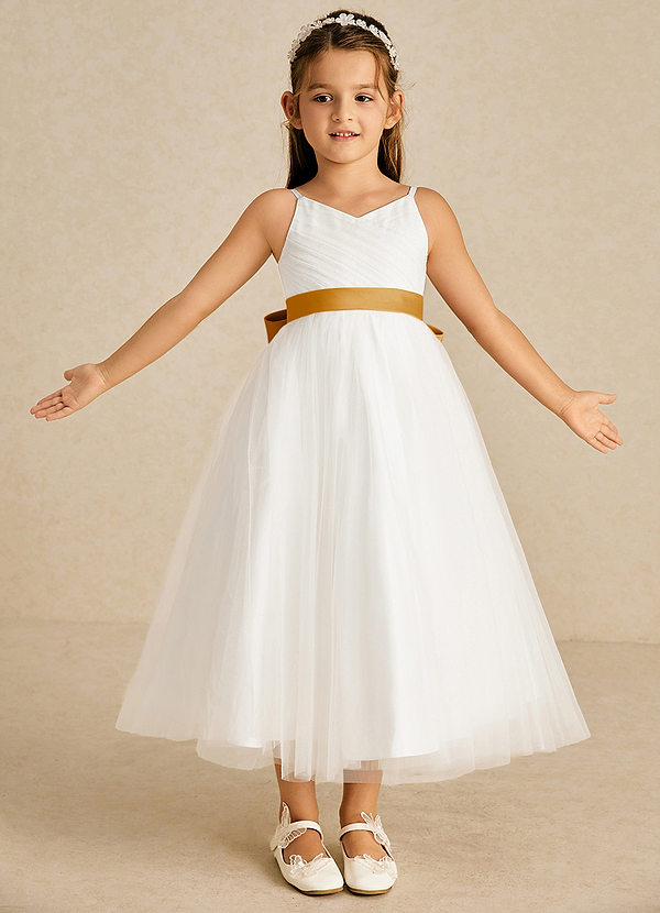 Azazie Lea Vestidos de Niña de Flores Vestido de Caramelo de Tul de Corte En A con Tirante Espagueti image1