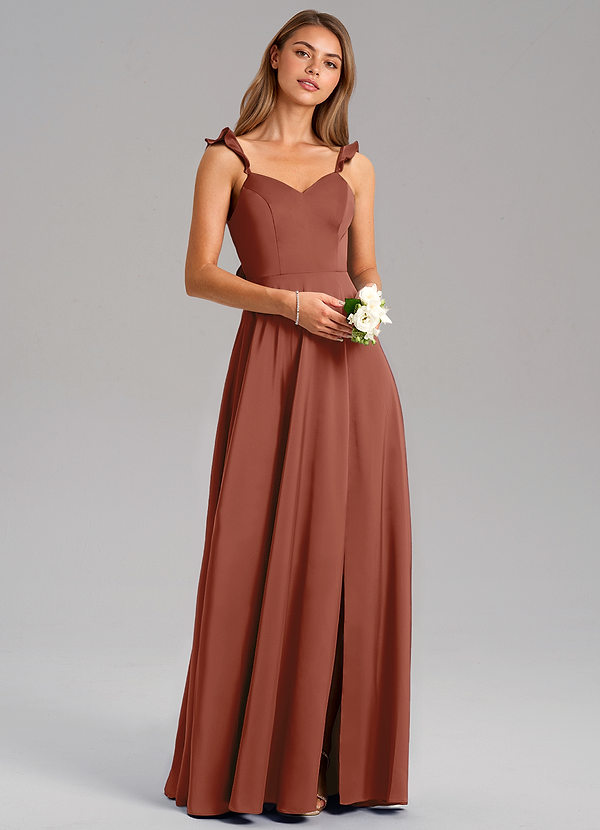 Azazie Everett Brautjungfernkleider A-Linie Stretch-Satin Kleid Rotbraun image1