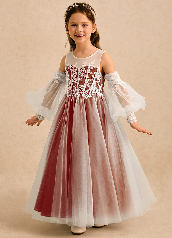 Azazie Liora Abiti da Damigella Bambina Abito Principessa in Tulle Pizzo Paprika image1