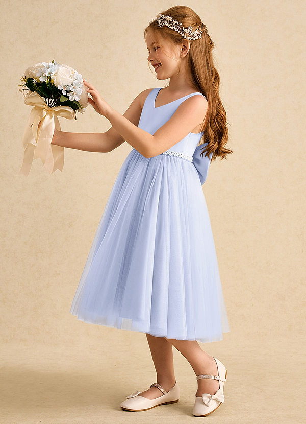 Azazie Firefly Flower Girl Dresses Lavender A-Line Bow Matte Satin Dress image1