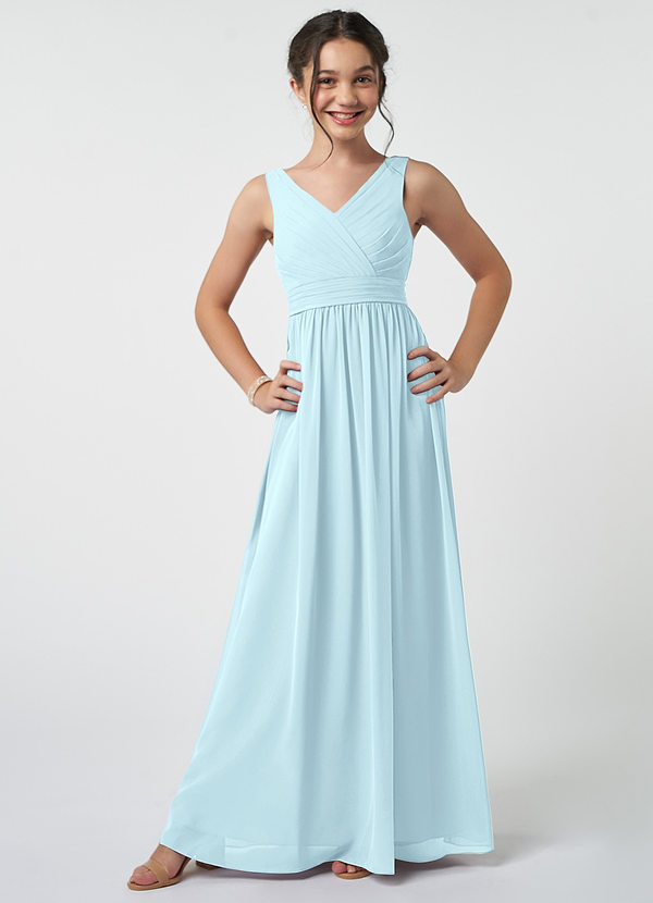 Azazie Kora Junior Cloud Blue A-Line Pleated Chiffon Dress image1