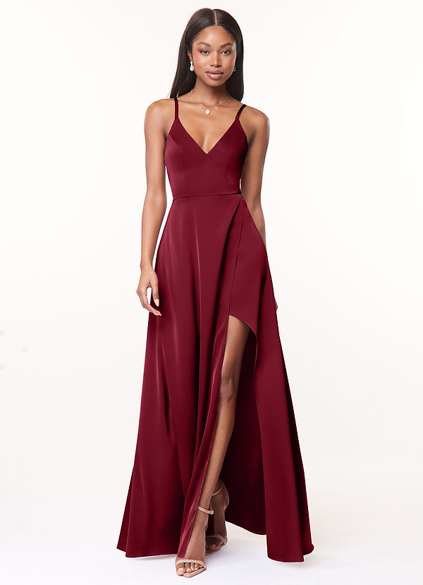 Azazie Maksim Suknie dla druhen Linia A Satyna elastyczna Do ziemi Sukienka image1