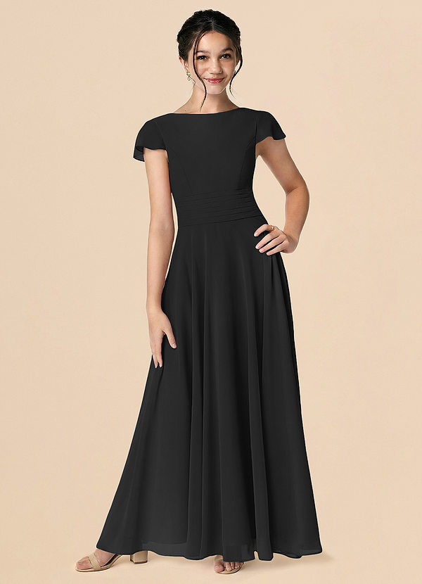 Azazie Payton Black A-Line Bow Chiffon Dress image1