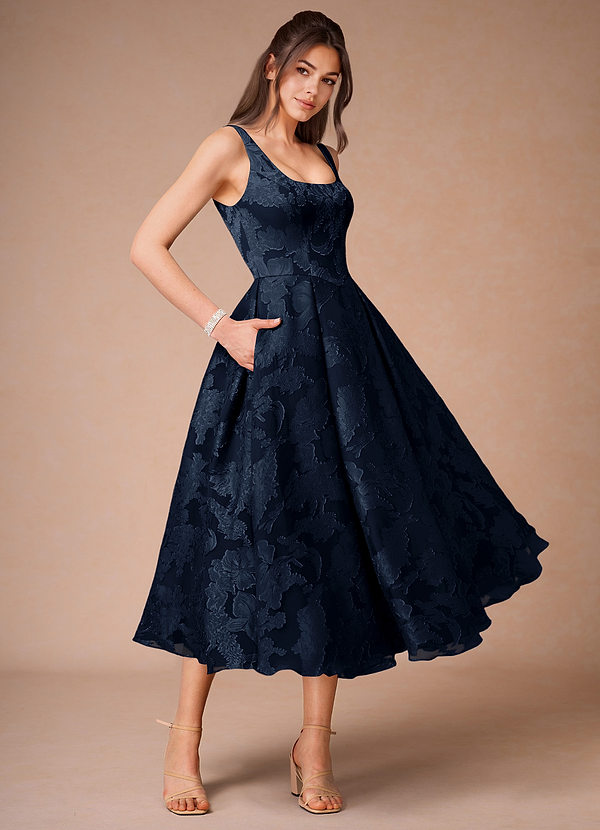 Alba Navy Pleated Midi Dress image1