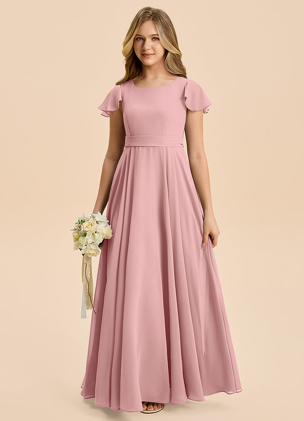 Azazie Cady Junior Dusty Rose A-Line Pleated Chiffon Dress image1