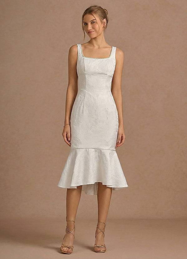 Bellissima Weiß Jacquard-Midi-Meerjungfrauen-Abschlusskleid image1