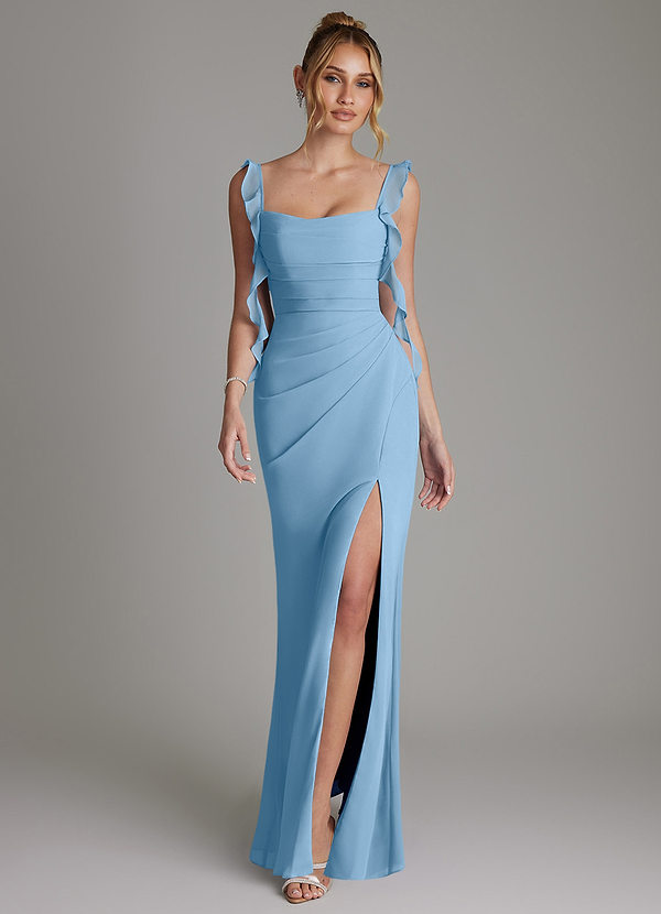 Azazie Jessamine Bridesmaid Dresses Steel Blue Mermaid Corset Chiffon Dress image1