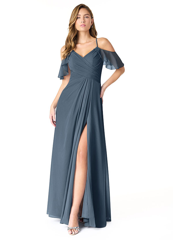 Azazie Dakota Bridesmaid Dresses Neptune A-Line V-Neck Pleated Chiffon Dress image1