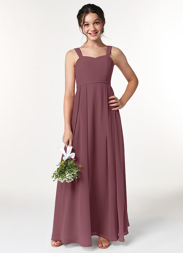 Azazie Simoan Junior Abito A-Line in Chiffon Scollo a Cuore Sangria image1