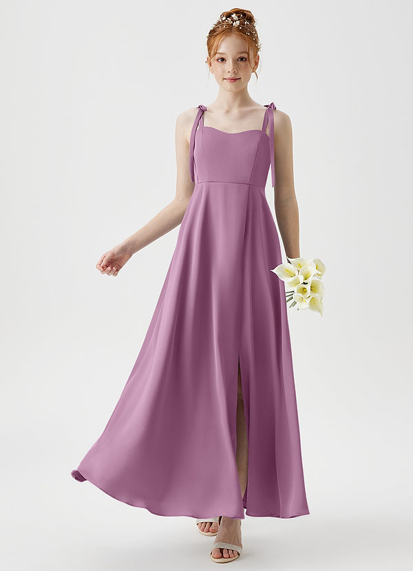 Azazie Rosey Junior Robe Trapèze en Satin extensible Encolure en Forme de Cœur Glycine image1