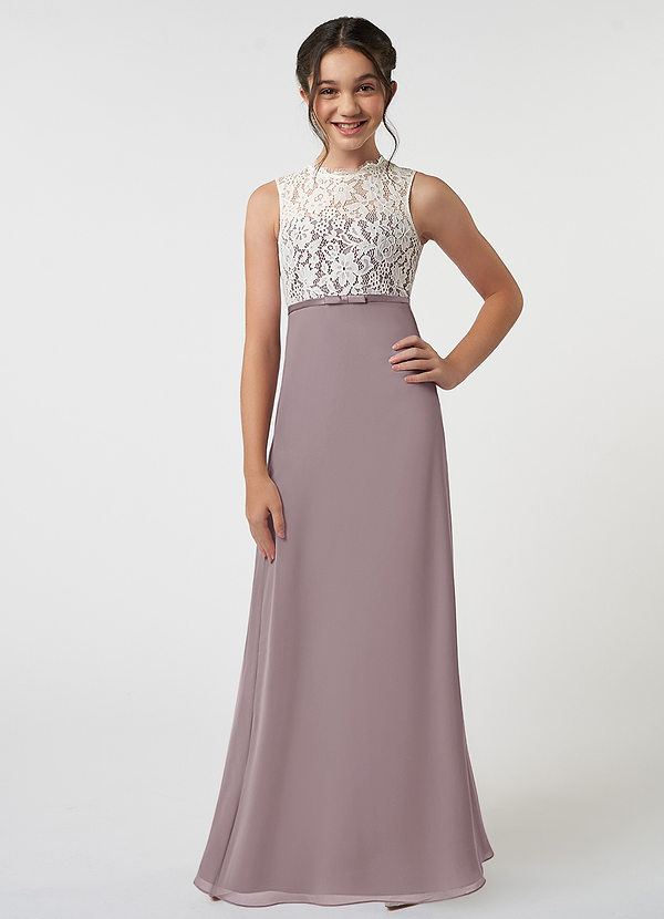 Azazie Rana A-Line Lace Chiffon Floor-Length Junior Bridesmaid Dress image1