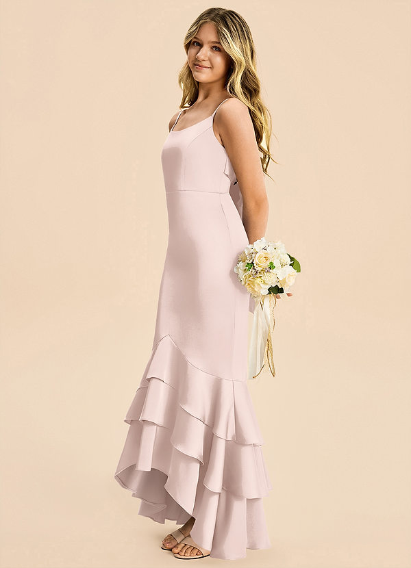 Azazie Fay Junior Blushing Pink Mermaid Ruched Stretch Satin Dress image1