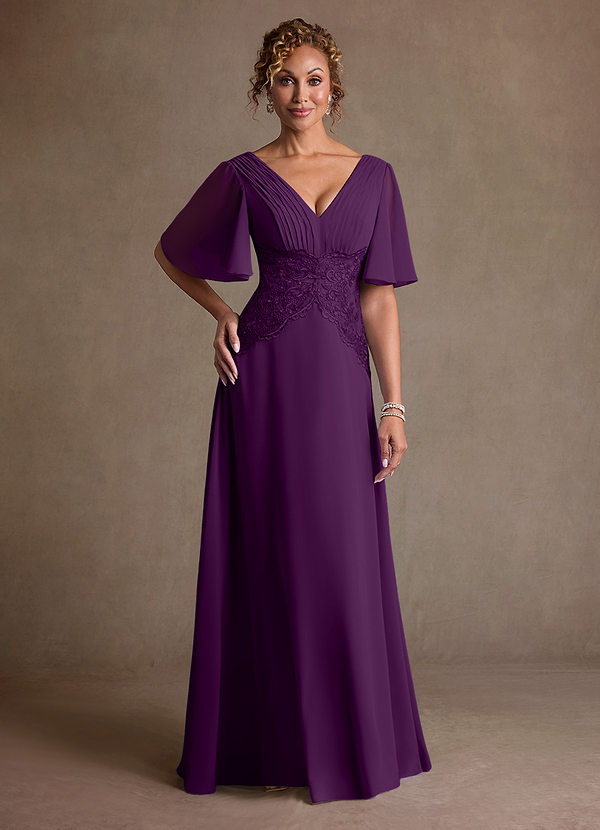 Azazie Milliat Robe Mère de la Mariée & du Marié Robe Trapèze en Mousseline de soie Dentelle Grain De Raisin image1