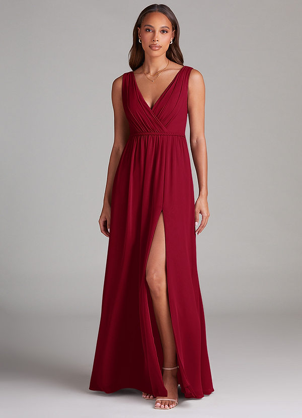 Azazie Tanicia Bridesmaid Dresses Burgundy A-Line Pleated Chiffon Dress image1