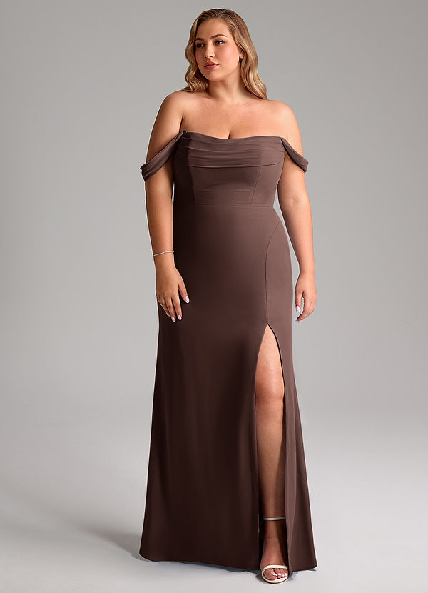 Azazie Saige Bridesmaid Dresses Ganache A-Line Off the Shoulder Chiffon Convertible Dress image1