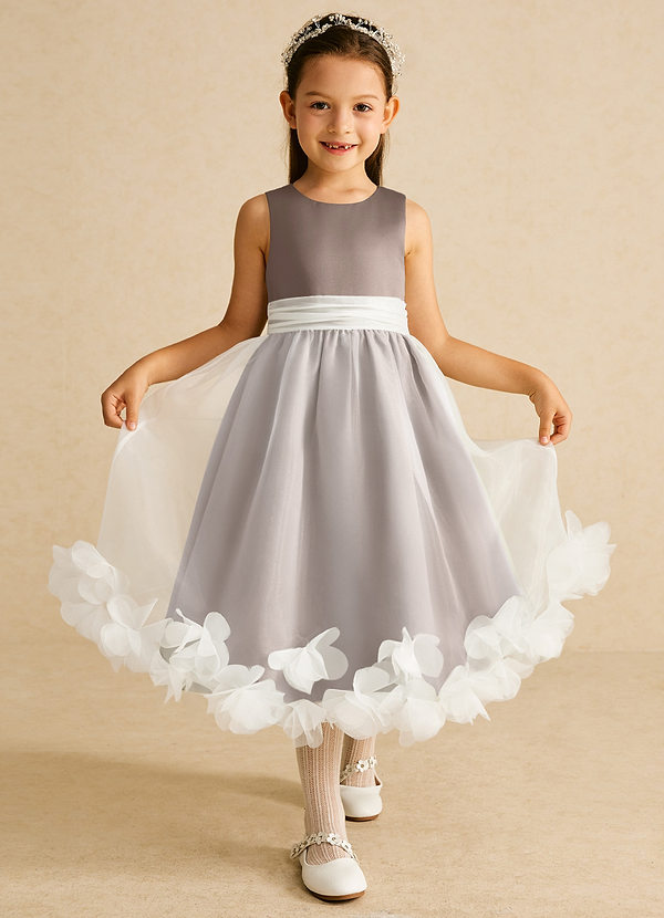 Azazie Stardust Blumenkinder Kleider A-Linie ärmellos Organza Kleid Taupe image1