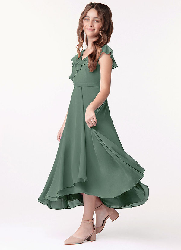 Azazie Posie Junior Eucalyptus A-Line Ruched Chiffon Dress image1