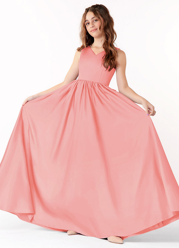 Azazie Hathaway A-Line Bow Matte Satin Floor-Length Dress image1