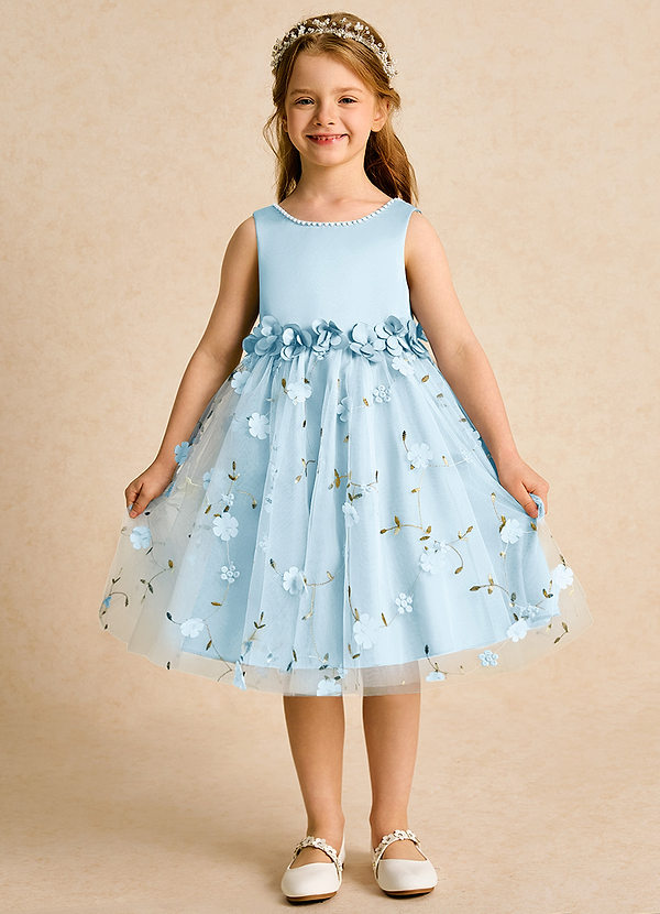 Azazie Starri Flower Girl Dresses Sky Blue Ball-Gown Beaded Matte Satin Dress image1