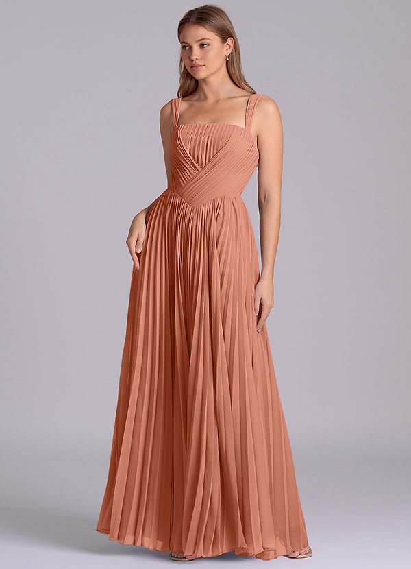 Azazie Mina Vestidos Dama de Honor Vestido de Mai Tai de Gasa de Corte en A con Plisado image1