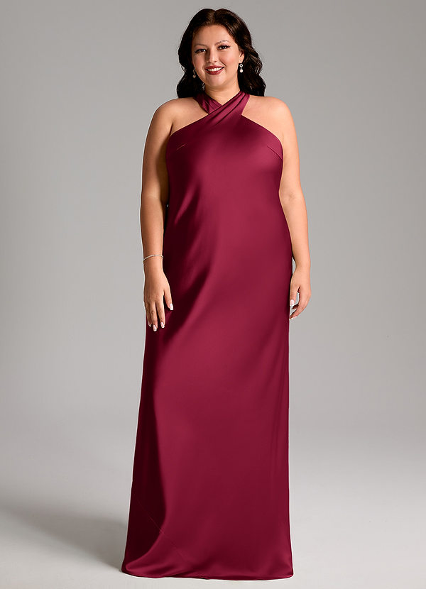 Azazie Doretta Brautjungfernkleider Meerjungfrau-Linie Plissee Stretch-Satin Kleid Burgunderrot image1