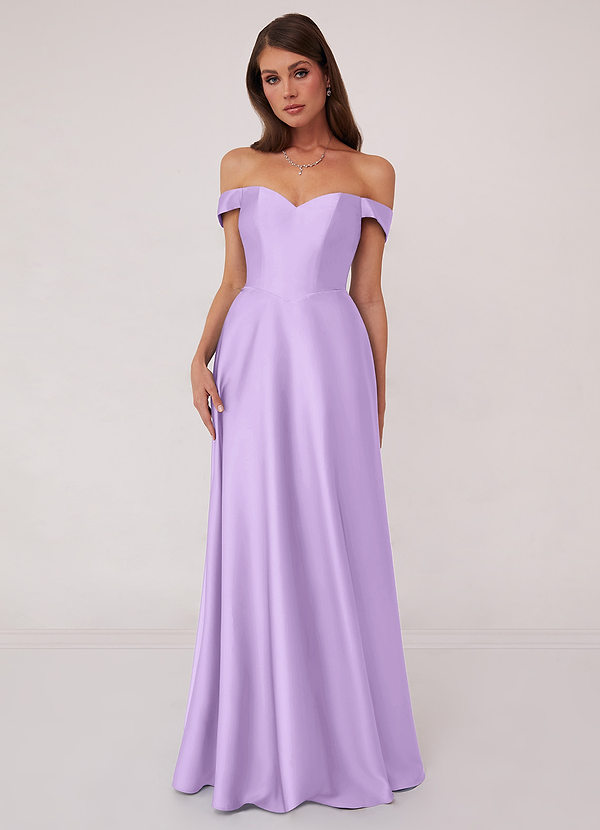 Barbie ♥ Azazie Bridesmaid Dresses Lilac A-Line Off the Shoulder Stretch Satin Convertible Dress image1