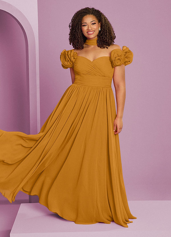 Barbie ♥ Azazie Bridesmaid Dresses Butterscotch A-Line Off the Shoulder Chiffon Convertible Dress image1