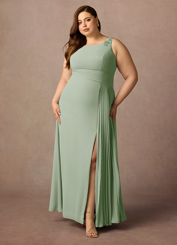 Azazie Galvan Brautmutterkleider A-Linie Pailletten Chiffon Kleid Staubiger Salbeigrün image1