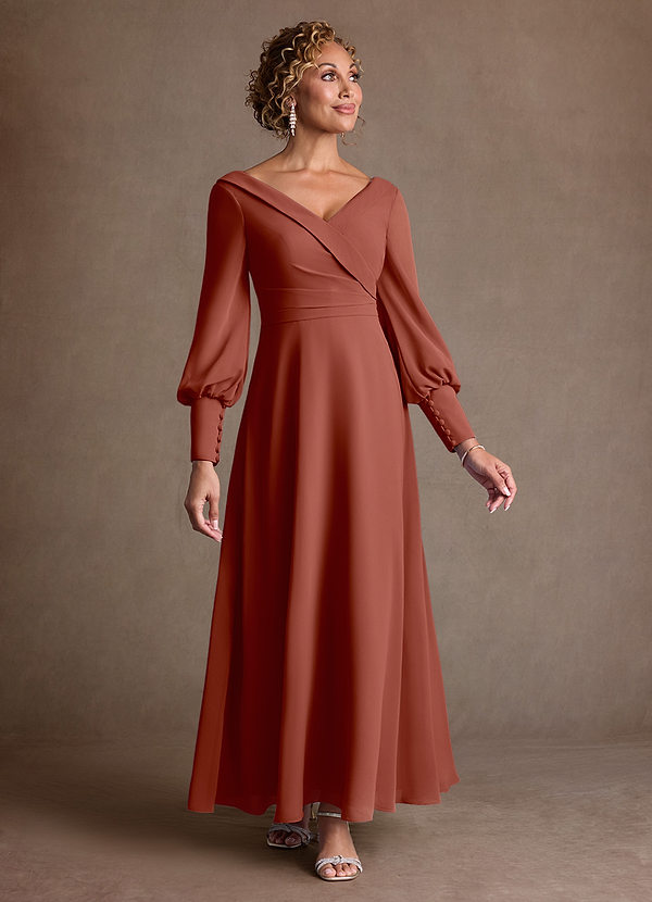 Azazie Paterson Abiti da Mamma Sposa Abito A-Line in Chiffon Plissettato Auburn image1