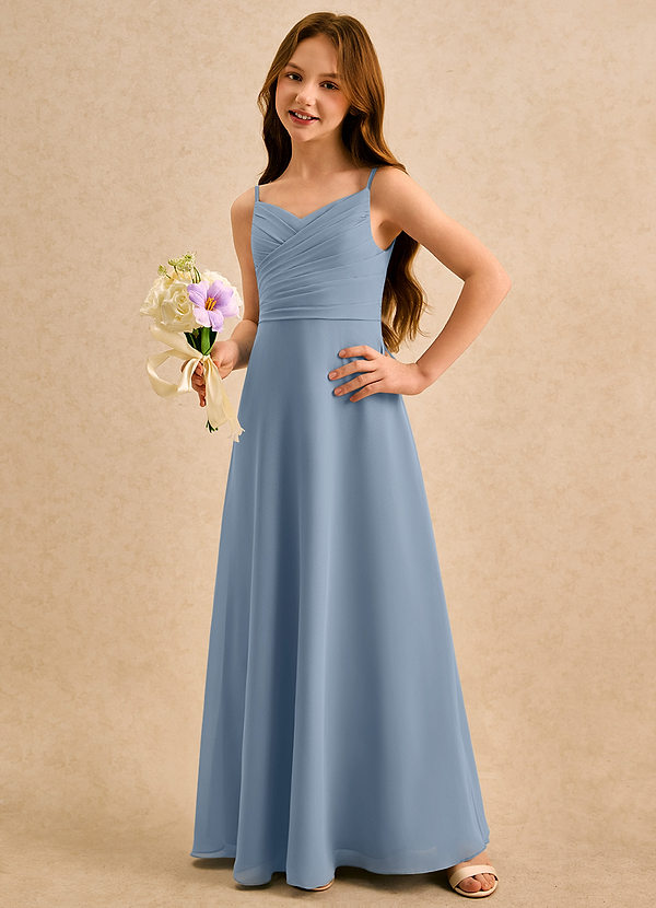 Azazie Hollie Girls Formal 플라워 걸 드레스 A라인 스윗하트 네크라인 쉬폰 플로어 길이 드레스 image1