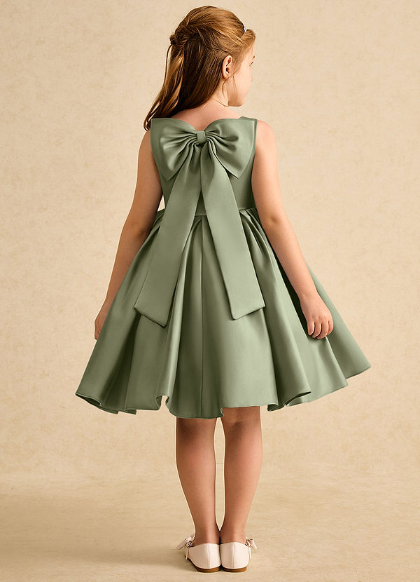 Azazie Jessie Vestidos de Niña de Flores Vestido de Pistacho de Satin Mate de Corte En A con Lazo image1