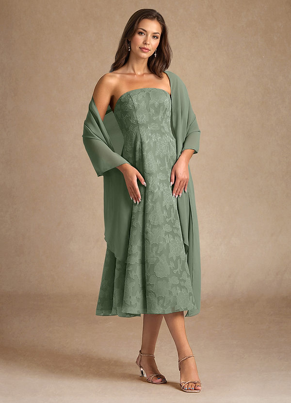 Azazie Lorain Mother of the Brides Dresses Matcha A-Line Pleated Floral Burnout Dress image1