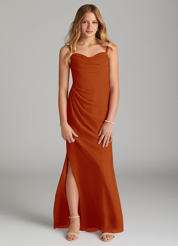 Azazie Mai Junior Paprika Sheath Pleated Chiffon Dress image1