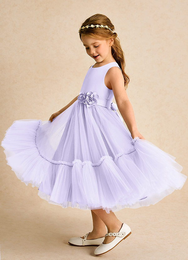 Azazie Miracle Flower Girl Dresses Lilac A-Line Bow Matte Satin Dress image1