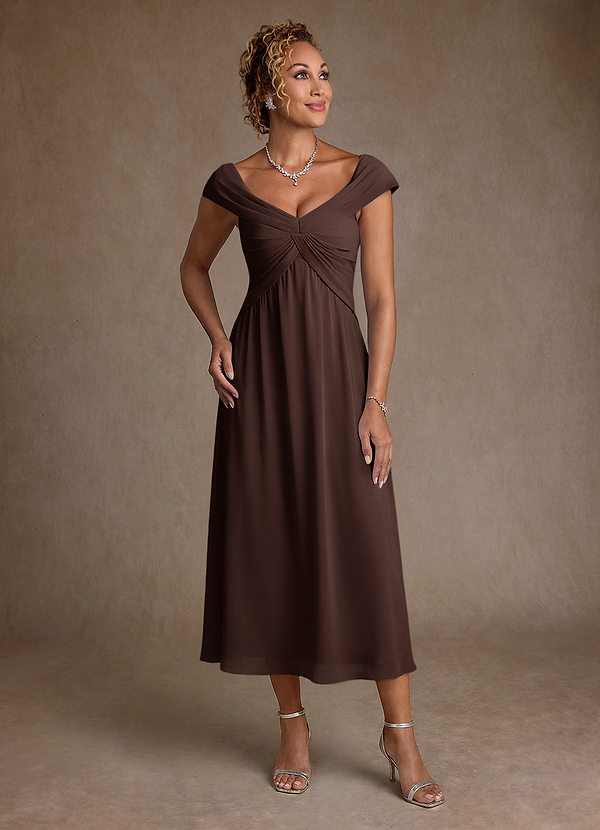 Azazie Mirta Mother of the Brides Dresses Ganache A-Line Pleated Floral Burnout Dress image1