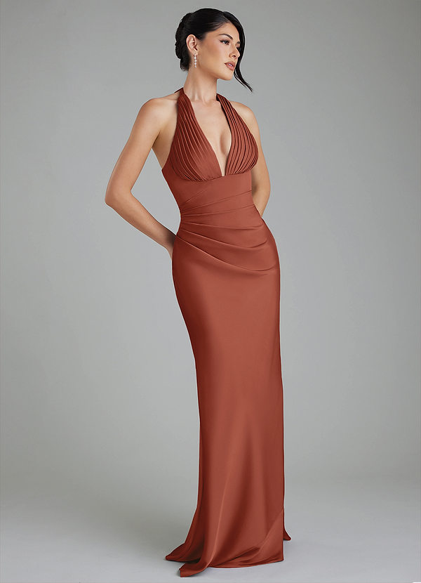 Azazie Torrance Bridesmaid Dresses Auburn Mermaid Corset Stretch Satin Dress image1