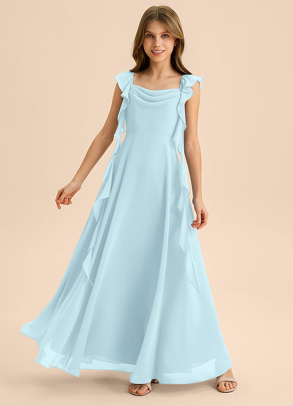 Azazie Carmin Junior Cloud Blue A-Line Ruched Chiffon Dress image1
