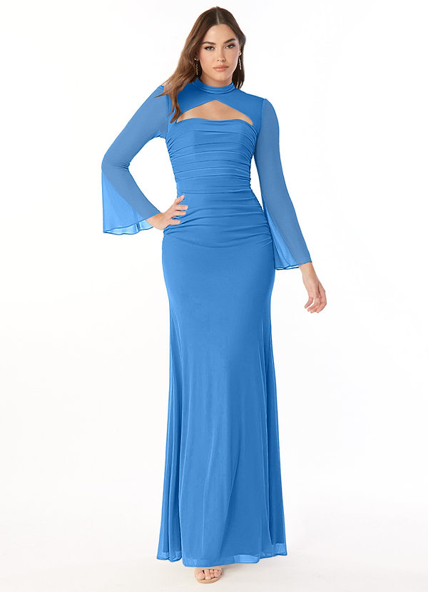 Azazie Ayesha Bridesmaid Dresses Mermaid Long Sleeve Mesh Floor-Length Dress image1