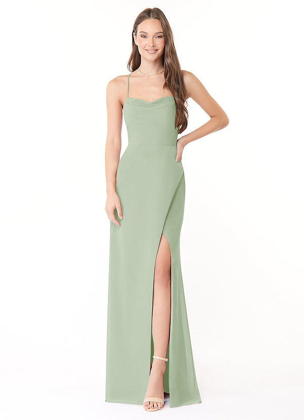 Azazie Maliya Bridesmaid Dresses Sheath Pleated Chiffon Floor-Length Dress image1
